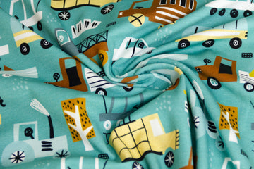 Jersey mit Fahrzeugen, Baustelle, Fräulein von Julie, dunkel türkis, 0,5 m